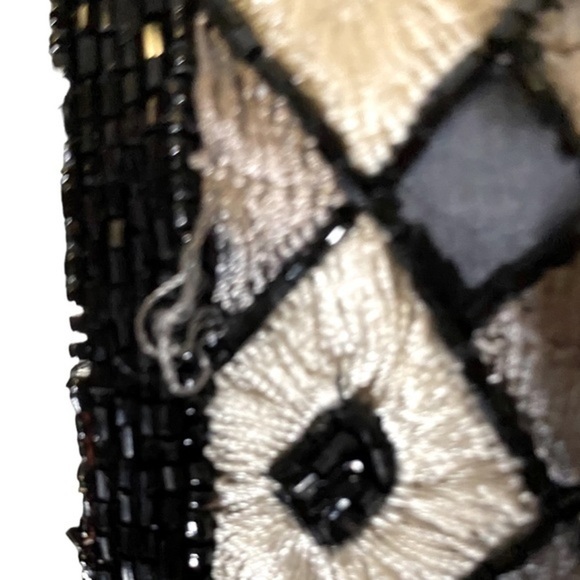 SAKS Fifth Avenue Black White Crop Short Beaded Jacket Petite Small 100% Silk - Picture 3 of 6